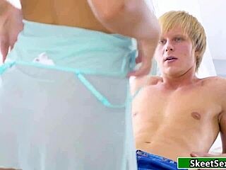 A brunette in lingerie with her partner