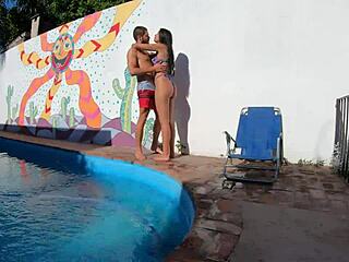 Pool cleaner leaves my ass gaping and full of cum.