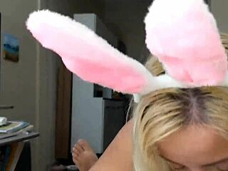 The bunny girl arrived early to play with the eggs