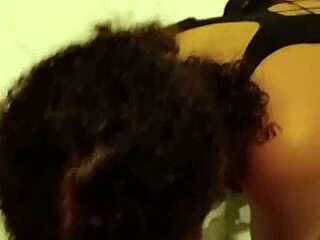 She shyly gives blowjob in hotel while wearing lingerie.