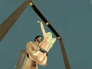 In the cartoon, the captive endures intense sex with focus on ass and tits