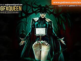 Watch Hela dominate the slave with wrinkled feet and toes. She gives a tickling footjob in femdom style.