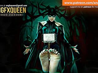 Watch Hela dominate the slave with wrinkled feet and toes. She gives a tickling footjob in femdom style.