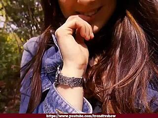 Sexy girl enjoys a private moment with her toy in the park