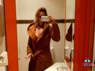 horny blonde in public bathroom hunting for sex