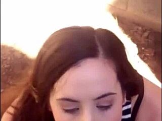 i'm watchin this real amateur teen 18+ givin a blowjob outside, it's so hot and messy