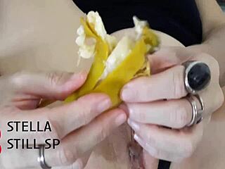 Teen shoves banana deep in her ass until climax