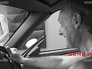 luxurious car sparks foursome with two milfs and fake boobs