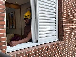 i fuck the tattooed brunette teen behind the window