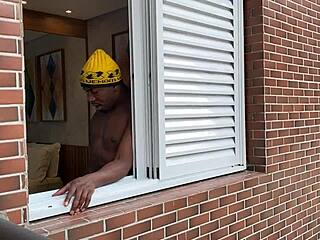 i fuck the tattooed brunette teen behind the window