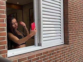 i fuck the tattooed brunette teen behind the window