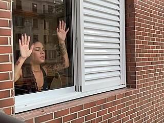 i fuck the tattooed brunette teen behind the window