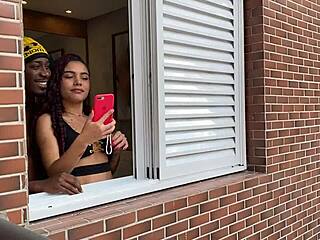 i fuck the tattooed brunette teen behind the window