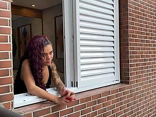 i fuck the tattooed brunette teen behind the window