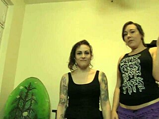 two girls dominate with handjob action