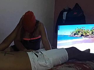 Masked Colombian Prostitute Enters Room and Sucks Cock Intensely for Orgasm
