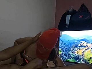 Masked Colombian Prostitute Enters Room and Sucks Cock Intensely for Orgasm