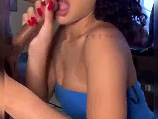 bad bitch with curly hair deepthroats cock