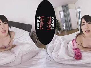 virtual taboo game with asian brunette in pajamas exploring solo adventures