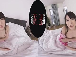 virtual taboo game with asian brunette in pajamas exploring solo adventures