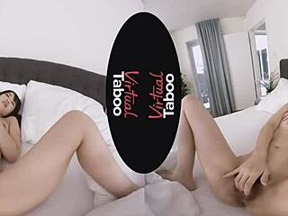 virtual taboo game with asian brunette in pajamas exploring solo adventures