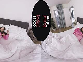 virtual taboo game with asian brunette in pajamas exploring solo adventures