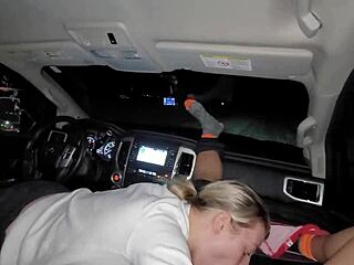 Hot young blonde lot lizard works bbc in truck stop scene