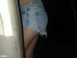 Wow, teen 18+ gives blowjob bent over in lingerie on the street!