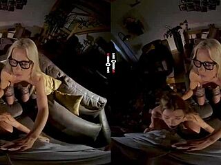 Blonde Babe Engages in Intense Hardcore Fucking in Dark VR Room