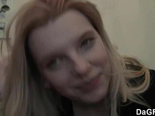 Young Blonde Strips And Masturbates!