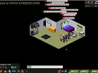 in the habbo hotel, guys are having a wild gay orgy with lots of sucking and fucking