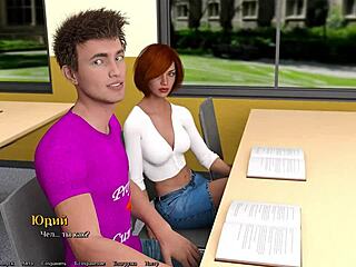 Zrzavá učitelka v anime hentai masturbuje s velkým ptákem v gameplay část 5, podívej na poskakování malých prsou!