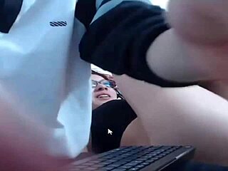 Young nerd pleasures girlfriend orally on web chat