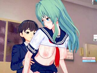 Тру большие сиськи Санаэ в этой хентай игре