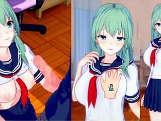 Τρίβω τα μεγάλα στήθη της Sanae σε αυτό το hentai παιχνίδι