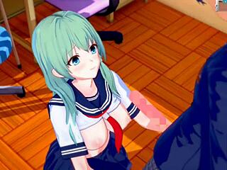 i rub sanae's big tits in this hentai game