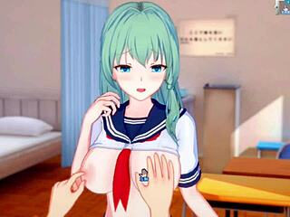 Třu Sanae velkýma prcama v hentai hře