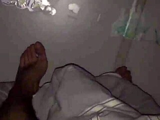 Cum On Female Colleague's White Stockings Footjob Finale