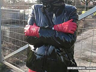 This Fetish Wife Struts In The City Wearing Pvc Jacket And Leather Leggings