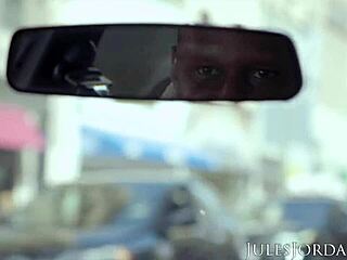 Jules Jordan features Khloe Kapri as a young 18+ slut breaking the law in this threesome blowjob and big cock interracial group scene