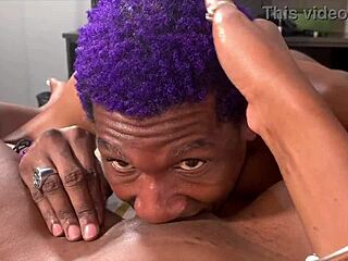 Ebony amateur licks big cock in pov blowjob