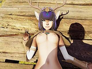 Deer-girl Freyja in Viking village hentai!