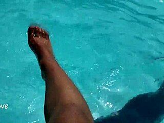 Young Amateur Dips Her Feet In The Pool With Lots Of Water