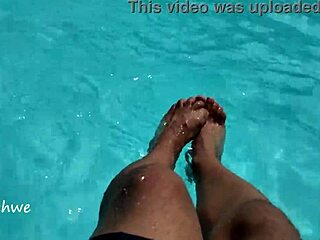 Young Amateur Dips Her Feet In The Pool With Lots Of Water