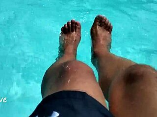 Young Amateur Dips Her Feet In The Pool With Lots Of Water
