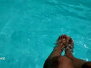 Young Amateur Dips Her Feet In The Pool With Lots Of Water