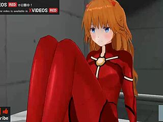 Uncensored hentai Asuka gives footjob and jerk off instructions in 3D anime.