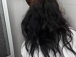 my stepmother interrupts me in the bathroom and sucks my cock