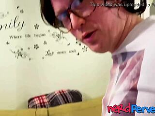 Busty British milf chats then sucks nerd cock