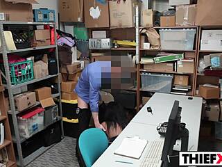 How does a busty teen steal and still seduce in the office?